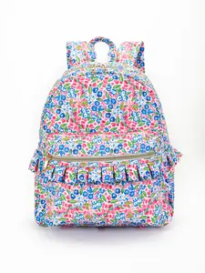 floral Blue Print With Ruffle Kids Backpack floral Blue Print With Ruffle Kids Backpack