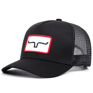 Cow horn embroidery baseball cap outdoor sports mesh visor.