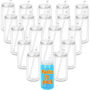 25pcs 16 Oz Acrylic Snowglobe Tumbler, 20 Pack Pre-Drilled Double Wall Plastic Clear Cup for Glitter Snow Globe Diy, Double Wall Plastic Snowglobe Cup with Clear Lid