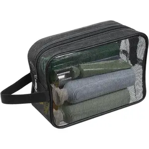 Mesh Shower  Bag for Bathroom Gym Black Portable Toiletry Organizer Gym Shower Mesh Bag Quick Dry Tote Bags with Zipper for  Women Men Dorm Camping Swimming Beach