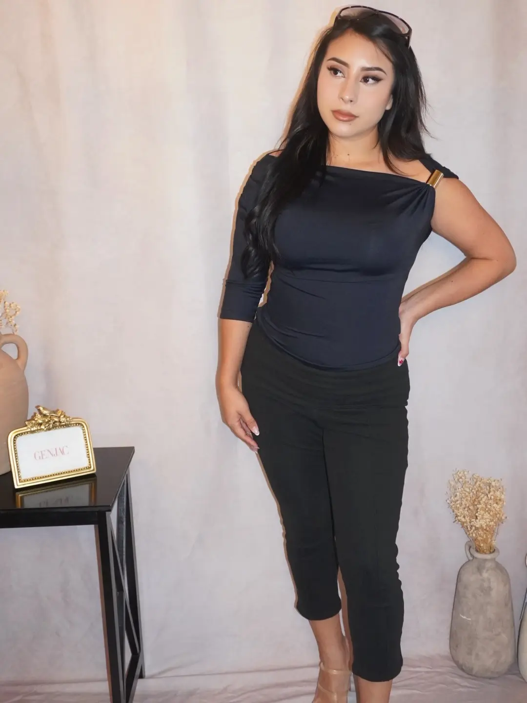 Melody Asymmetrical One Shoulder Metallic Applique Top