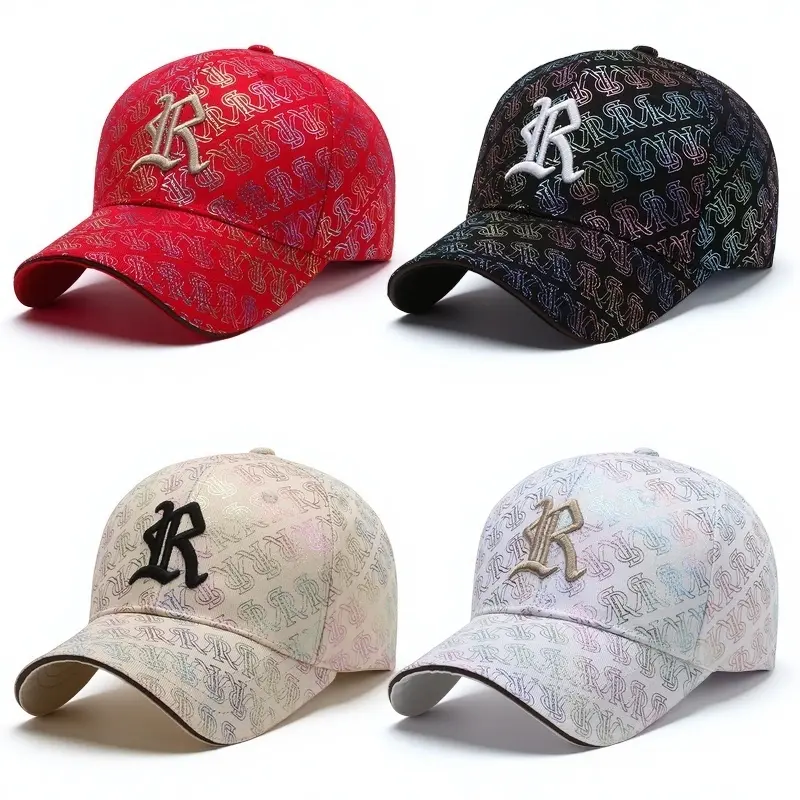 Unisex Holographic All-Over Pattern Baseball Hat - 3D Embroidery Letter LR, Snapback Streetwear Dad Hat for Sports, Hip Hop Cool Hats