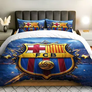 3PCS Duvet Cover Set, 1 Duvet+2 Pillowcases(Without filler), Football Club Logo Emblem Sport Passion theme, Birthday bedding set, Football Enthusiasts Sports Decor Suitable for decoration bedroom living room man cave dorm, Bed Sets