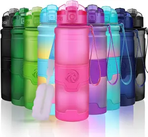 ZORRI Sports Water Bottle, 400/500/700Ml/1L, BPA Free Leak Proof Tritan Lightweight Bottles for Outdoors,Camping,Cycling,Fitness,Gym,Yoga- Kids/Adults Drink Bottles with Filter, Lockable Pop Open Lid