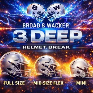 PYT B&W 3 Deep Helmet Break Box - Broad & Wacker 3 Deep Helmet Break with Mini, Midi, and Full-Size Helmets for TikTok Live Breaks and Hype Reels