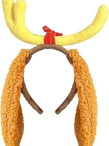 Deer Antler Headband with Dog Ears Deer Horn Headpiece Reindeer Costume Accessories Funny Party Favors Women Men (Antler Headband For Women Men)