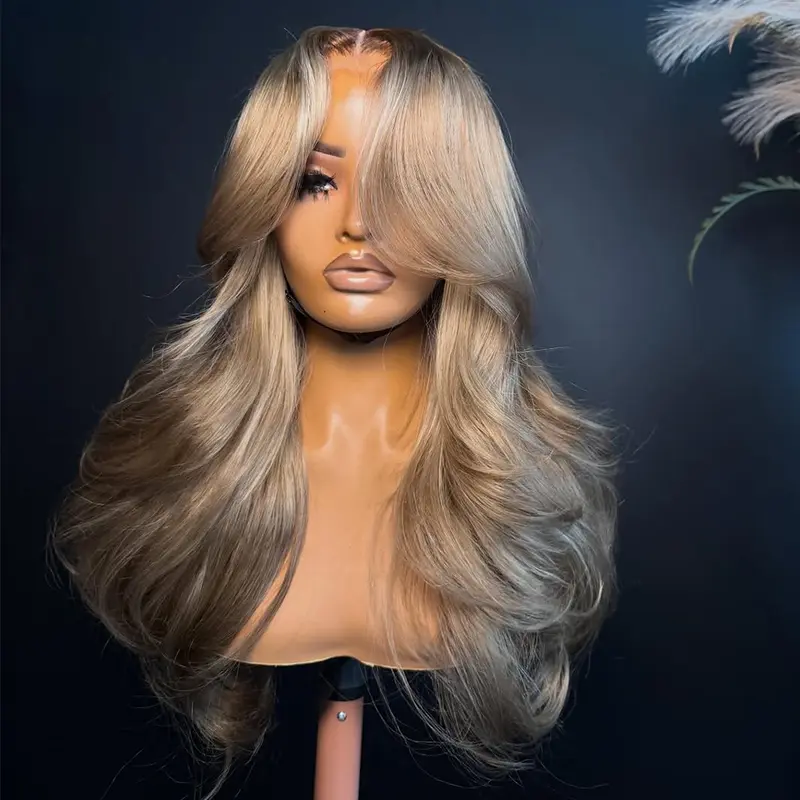 Dark Roots Ombre Silver Gray Ash Blonde Colored 13x6 HD Transparent Lace Frontal Wig Brazilian Pre-Plucked With Baby Hair Ombre Asg Grey Human Hair Wig For Woman Body Wave Hairstyle 180% Density Wave Hair Wigs