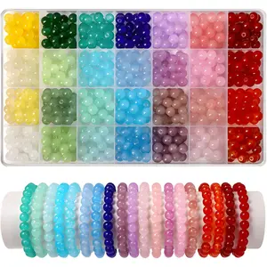 700 count 8mm Glass Beads for  Making,28 Colors  Beads Bracelet Kit for Bracelet  Making and DIY Crafts