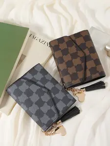 Women's Fashionable Plaid Embossed Wallet, Casual PU Leather Zipper Wallet, Multi Card Slot Wallet, ID Window Wallet, Women's Coin Purse, Zipper Card Holder