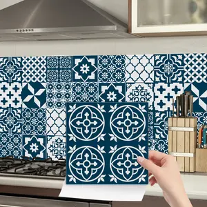 5 Styles Stripping & Pasting Ceramic Tile Decals, Oil Resistant Wall Art Stickers, Decorative Wall Sticker, No Glue Needed, Fresh Retro Design for Kitchen Bath