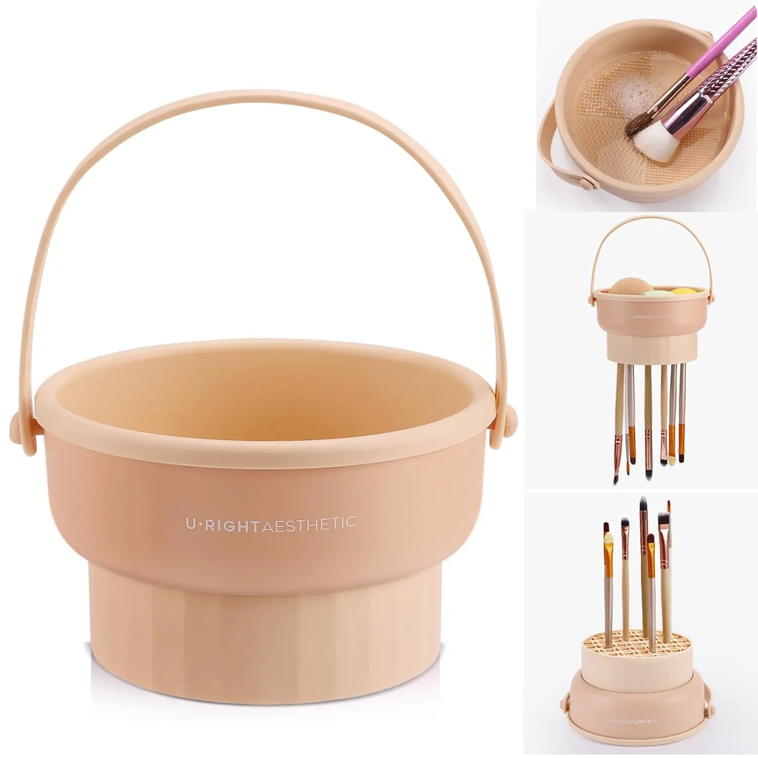 Silicone Makeup Brush Cleaner & Drying Rack, Portable Brush Cleaning Bowl with Brush Holder for Beauty Tools