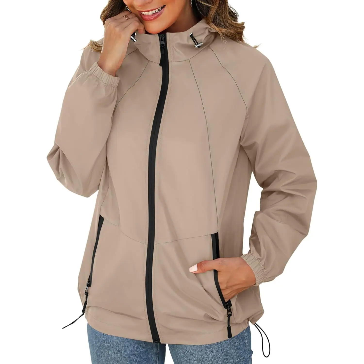 Women's Packable Waterproof Lightweight Polyester Outdoor Windbreaker Rain Jacket - Comfy, Soft, Breathable, Adjustable Hood, Pockets, Casual Top, S-3XL, Sweaters, Fabric, Sports, Coats, Hand Wash, Outdoors, All Seasons, Do Not Bleach