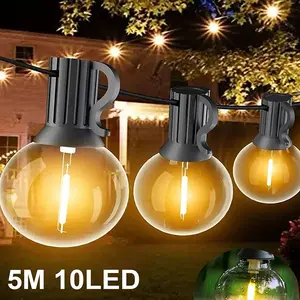 Warm white light solar light string, G40 hanging LED bulb string, retro round decorative light string, waterproof solar outdoor light string, suitable for outdoor/indoor/garden/terrace/balcony/courtyard/pavilion decoration, LED light string