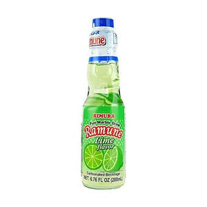 KIMURA DRINK Japanese Ramune Soda - Lime Flavor, 200ml Bottle - Classic Japanese Soda Pop