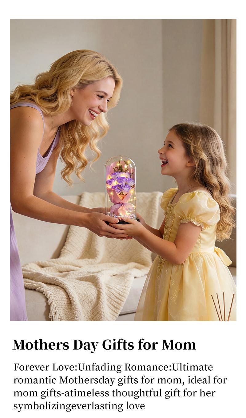 Birthday Rose gifts for Her,Women's history month Flowers gifts for Mom Women Girlfriend,Mother's day gifts for Women,Valentines gifts for wife,Colorful Light Up Rose in A Glass Dome,Anniversary Christmas roses gift for wife daughter