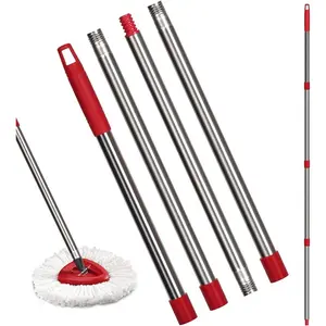 Spin Mop Replacement Handle-4-Section 30" to 58" Mop Handle Replacement Stick For Spin Mop, EasyWring Mop Handle for Floor Cleaning(Mop Head&Base not Include) (Red)