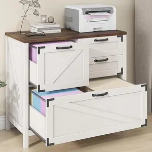 Vabches Lateral File Cabinet with 4 Drawers Farmhouse File Cabinet for Letter/Legal/A4 Size Hanging Files, Large Wood File Storage Cabinets Printer Stand for Home Office Cabinet
