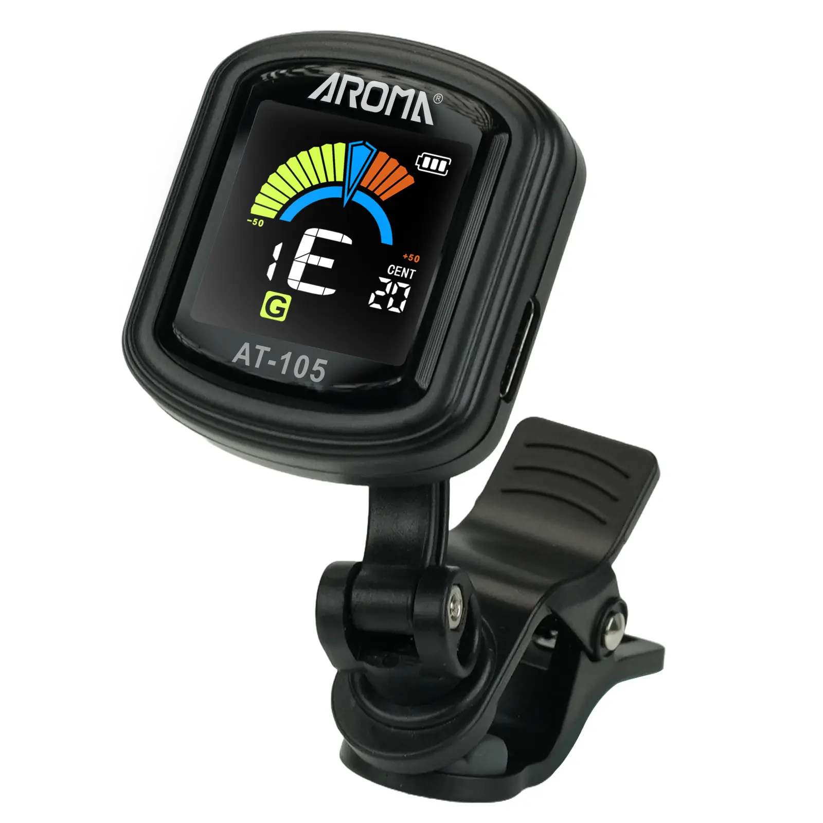 Aroma Guitar Tuner Clip On Rechargeable for Chromatic Guitar Bass Ukulele Violin Fast Accuratie Tuning 360°Rotating Silicone Clamp
