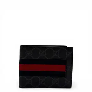 Pre-owned GUCCI COATED CANVAS Small Leather Goods WEB BLACK GG FABRIC BIFOLD WALLET