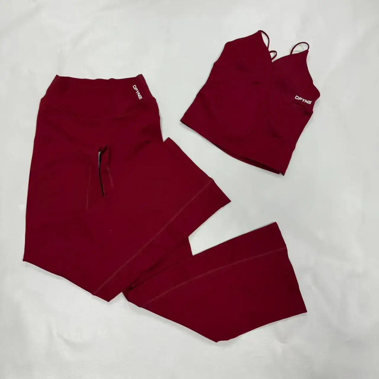 DFYNE Women's Seamless Workout Set - V Neck Padded Tank Top & V Waist Flare Leggings 2 Piece Gym Outfit