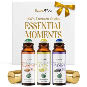 Essential Oils Set for Skin & Hair: Frankincense, Lemon, Lavender - Organic & Pure with Stone Roller
