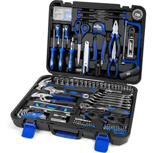 259-Piece Tool Kit, General Household Hand Tool Set with Plastic Storage Toolbox, Portable Complete Repair Tool Box  Home and Car (Blue)