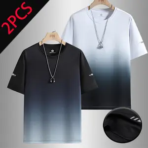 2PCS Ombre Tie-Dye Breathable Short Sleeve Tee Casual Trendy Unisex Top Loose Fit