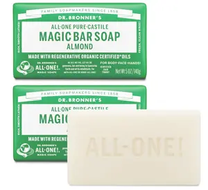 Pure-Castile Magic Bar Soap - Made with Regenerative Organic Certified Oils - For Face, Body, Hair - Gentle Cleanse - Vegan Bath Soap Bars for Men & Women - Almond, 2 pack, 5 oz