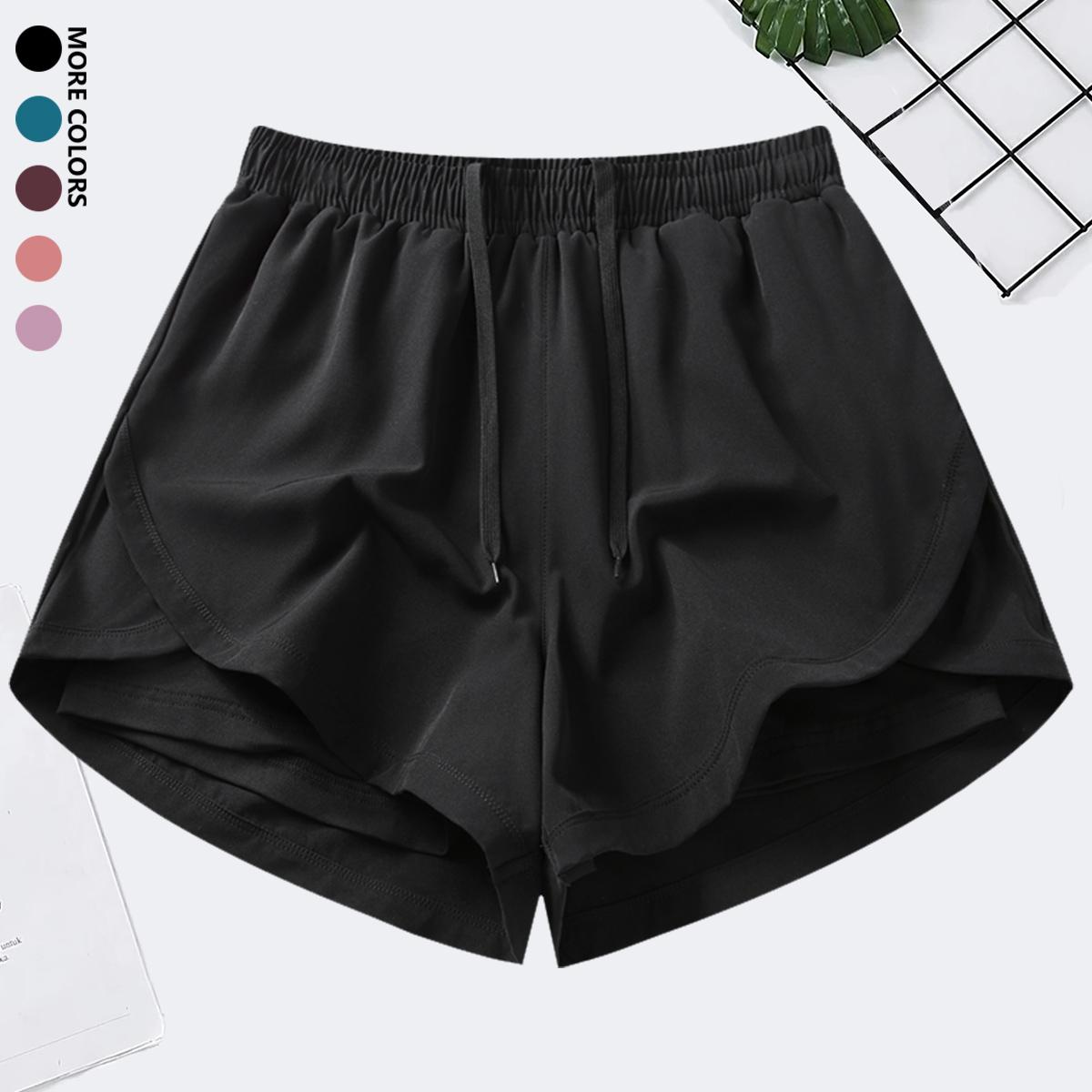 Women’s casual sports yoga shorts with elastic waistband and quick-dry fabric; suitable for running and gym workouts. Women’s athletic shorts/casual shorts/fitness shorts; faux two-piece running shorts; women’s gym training pants; anti-exposure women’s sh