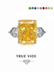 "Three Stone Golden Vow • Beloved Ring" Dazzling Radiant cut ice-finish colored diamond ring, stylish and elegant. Ideal gift for dates, perfect for daily wear, vacations & banquets.