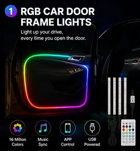Car Interior LED Ambient Door Frame Lighting Kit for 4-Door Vehicles - RGB 4-in-1, 16M Colors, Wireless APP & Remote Control, Sound Active Function, Complete Decoration Accessory, Car Accessories