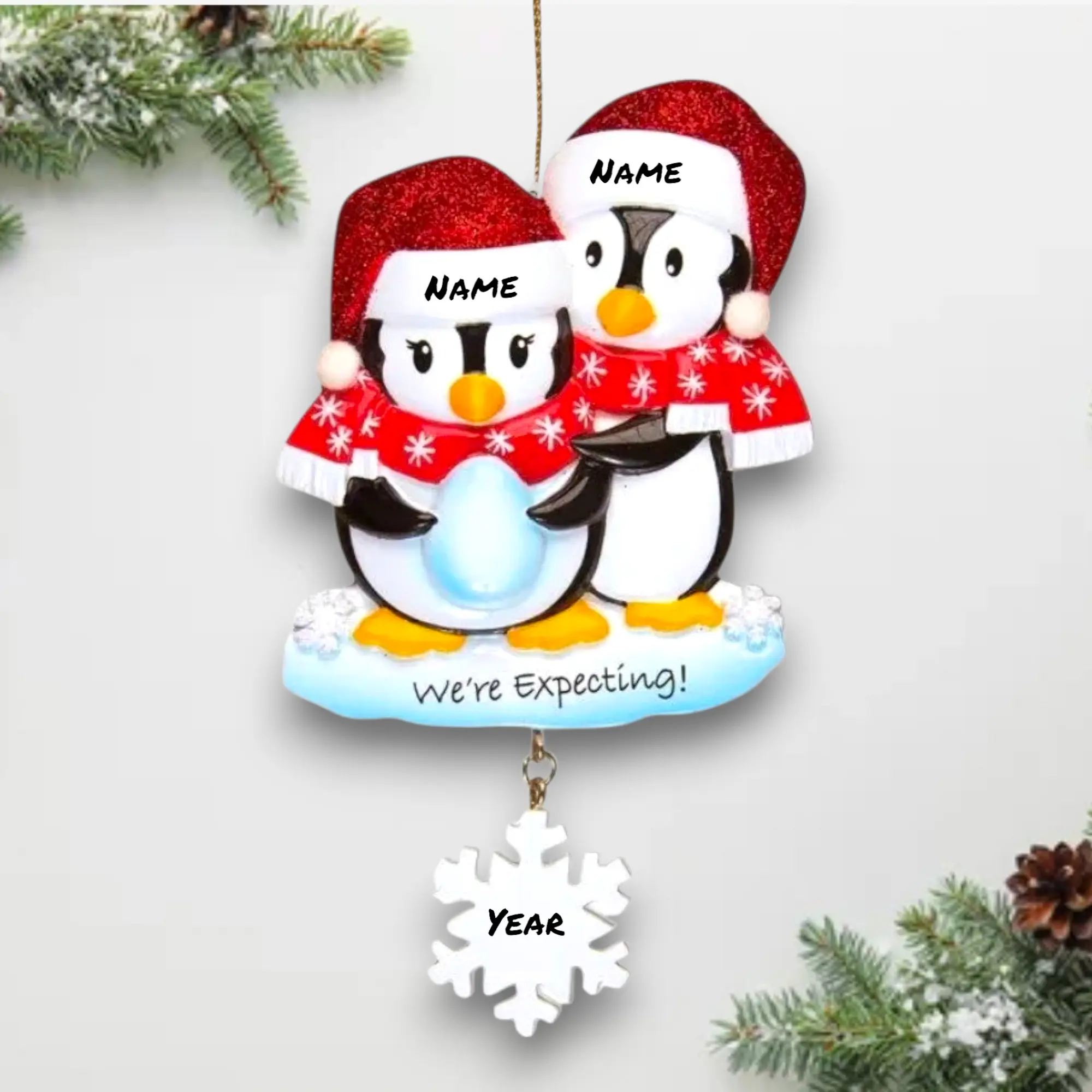 Personalized We’re Expecting Penguin Ornament – Custom Names & Year – Cute Pregnancy Announcement Christmas Decor 2025