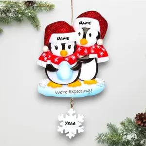 Personalized We’re Expecting Penguin Ornament – Custom Names & Year – Cute Pregnancy Announcement Christmas Decor 2025