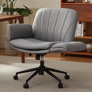 [Spring Glow Up] Criss Cross Chair with Five-Level Adjustable Arms and Wheels - Comfortable Ergonomic PU Leather Swivel Vanity Chair - Computer Makeup Gaming Chair for Home Office, Bedroom, Vanity Room