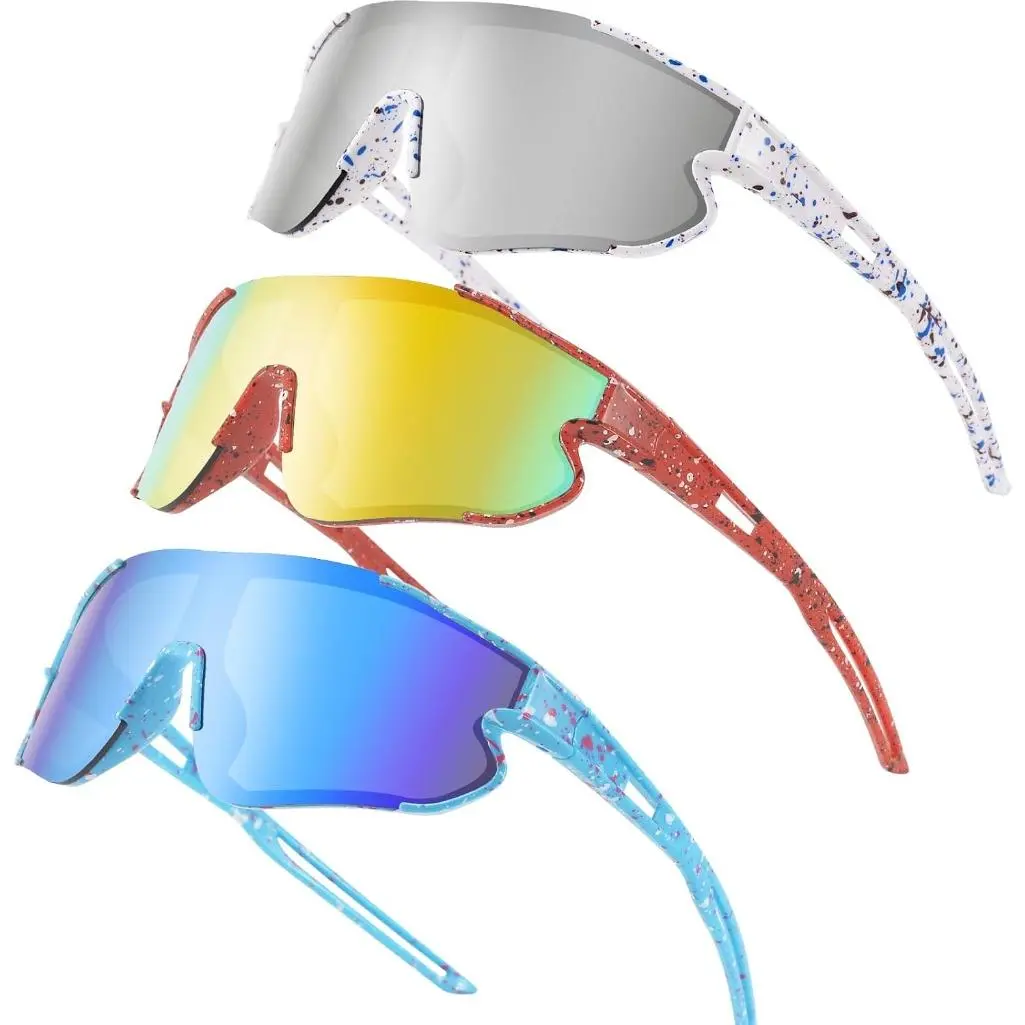 3-Pack Kids UV400 Sports Sunglasses - Youth Biking Sunglasses for 4-12 Boys & Girls, Ideal for Baseball, Cycling