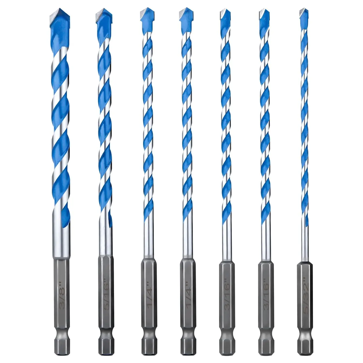 Concrete Drill Bit Set 7 count, Masonry Drill Bit Set 5/32"-3/8", Shockproof Hex Shank Drill Bit Set, Industrial Carbide Drill Bits for Class/Brick/Plastic/Cement/Tile