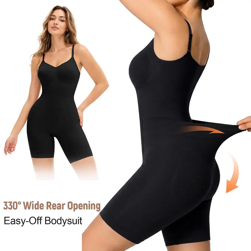 Mobeso EasySlide Shapewear Bodysuit Tummy Control & Butt Lifter, Drop-Seat Easy Bathroom Access, Open Bust Faja Body Shaper with Back Support & Cotton Gusset, Seamless Hourglass for Daily Wear