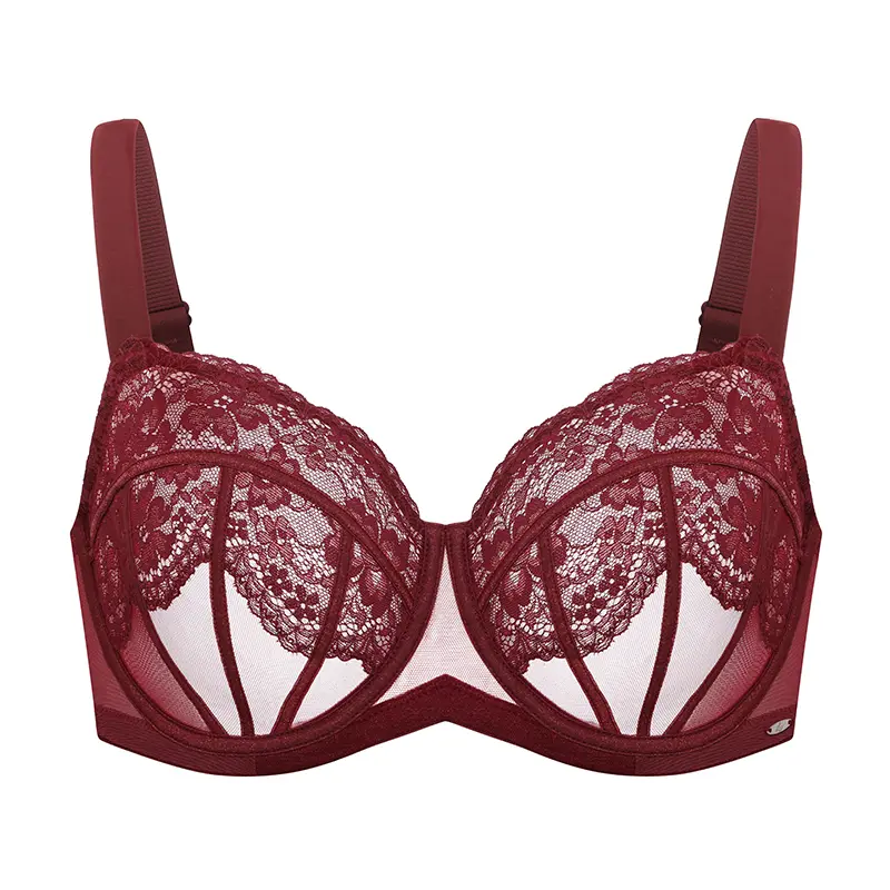 Lacsper Bound Blossom Minimizer Lace Bra Plus Size Full Coverage Underwire Comfort Floral Lace Supportive Non-Padded Unlined