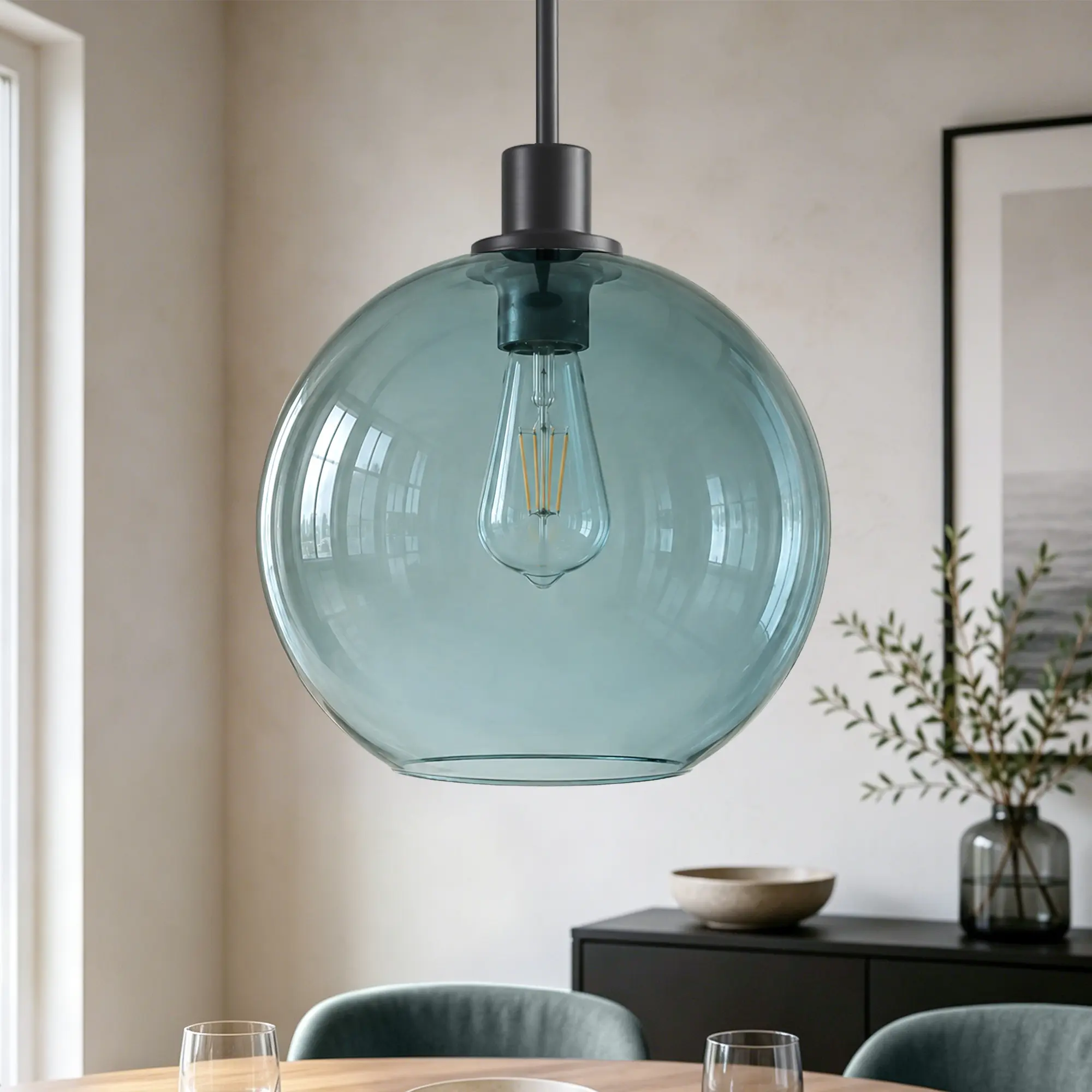 11.02'' 1-Light Hand-Blown Tinted Globe Glass Pendant Light for Kitchen Island