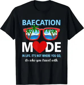 Couples Trip Matching Summer Vacation Baecation Mode-Vibes T-Shirt Pure Cotton Graphic Tees Menswear Top: Gifts for Men & Women