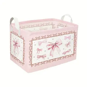 Pink Bowknot Storage Basket Pink Storage Bin with Handle for Home Office Organizer Decoration