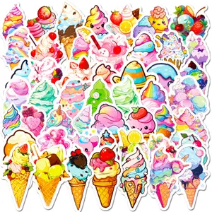50 sheets colorful ice cream cone stickers, featuring an Instagram-inspired summer theme, showcasing cute designs of chocolate ice cream cones and graffiti-style stickers