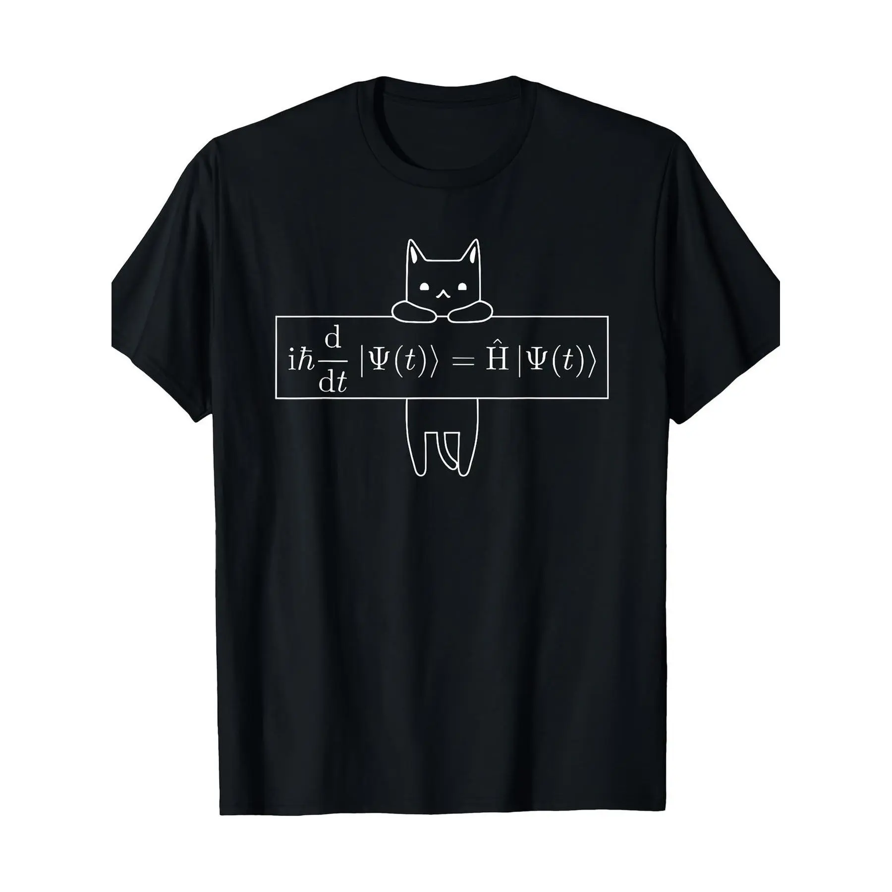 Men's Schrodinger Equation Cat TShirt Physics Formula Quantum Mechanics Design Black Short Sleeve Round Neck Casual Science Tee for Physicists Teachers StudentsCasual Short Sleeve Style, Regular Fit Suitable for All Four Seasons.