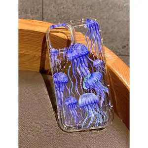 Blue Phone Case Ocean Jellyfish Print Clear Case Suitable For IPhone17/IPhone17 Air/IPhone17 Pro/IPhone17 Pro Max/16 Pro Max/15 Pro Max/14 Pro Max/13 Pro Max/12 Pro Max