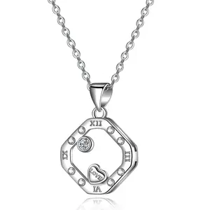 Emma Manor 925 Sterling Silver 5A Cubic Zirconia Love Roman Numeral Pendant Necklace for Women
