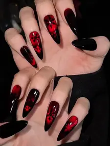 Gothic Winter Snowflake Christmas Nails | Black Red Ombre Nails | Dark Christmas Nail Art | Holiday Press Ons | Winter Nail Set Festive Nails Red Press On Nails Party Nails