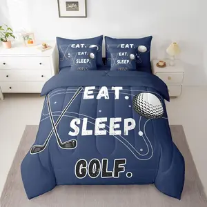 Golf Comforter Set with Sheets,Sport Theme 7 Piece Bedding Set for Teens,Eat Sleep Golf Decor Bed in a Bag,Ball Games Bed Set,Bedroom Collection