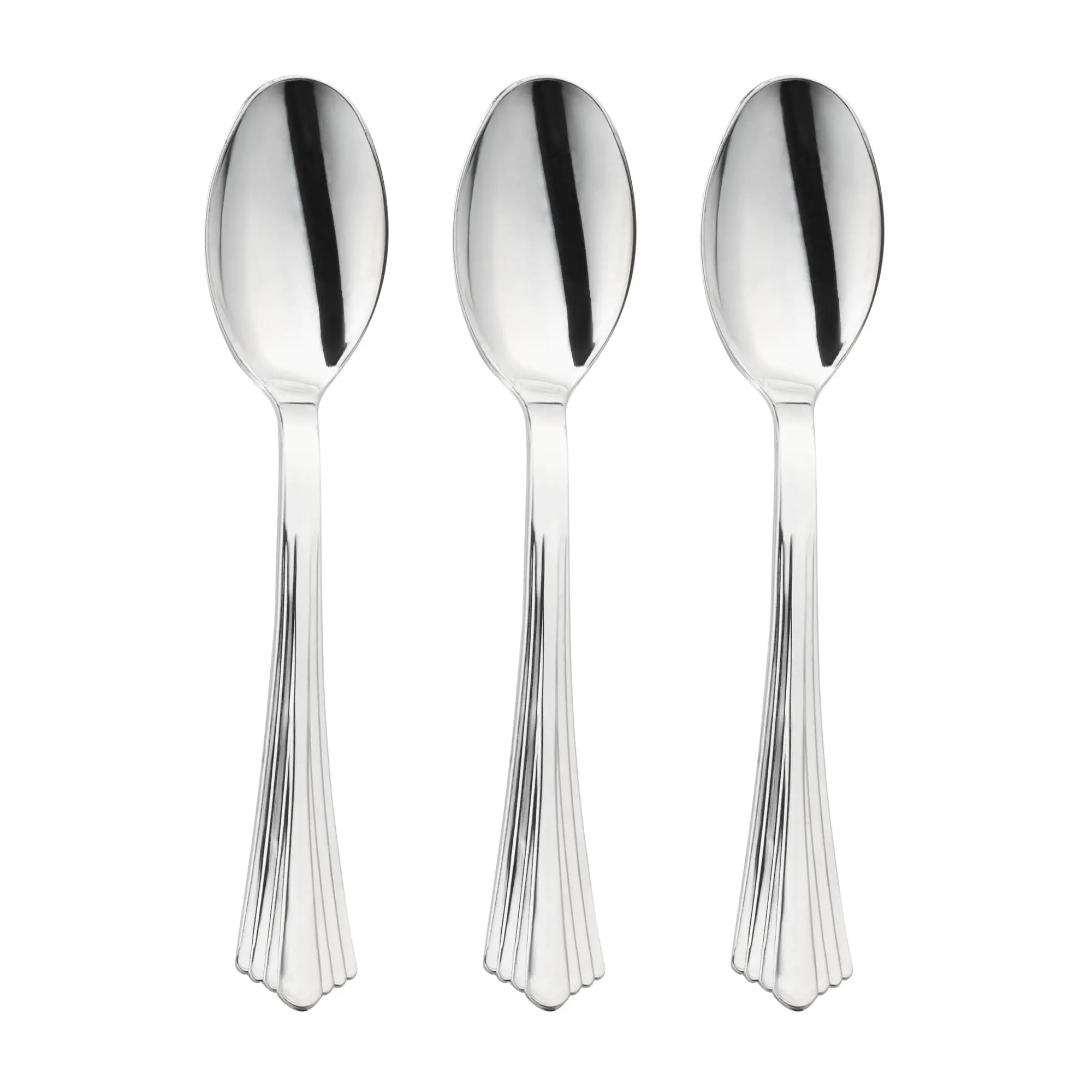 Shiny Metallic Groove Silver Plastic Spoons