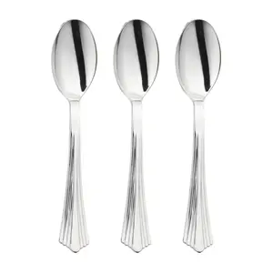 Shiny Metallic Groove Silver Plastic Spoons