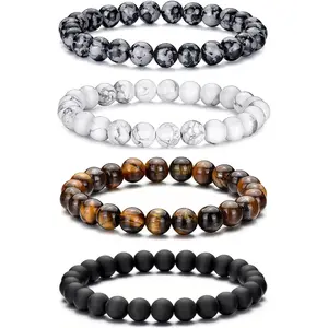 Tiger Eye Bracelet For Men 8MM Natural Stone Stretch Adjustable Black Crystal Beaded Bracelet for Men Women Gifts